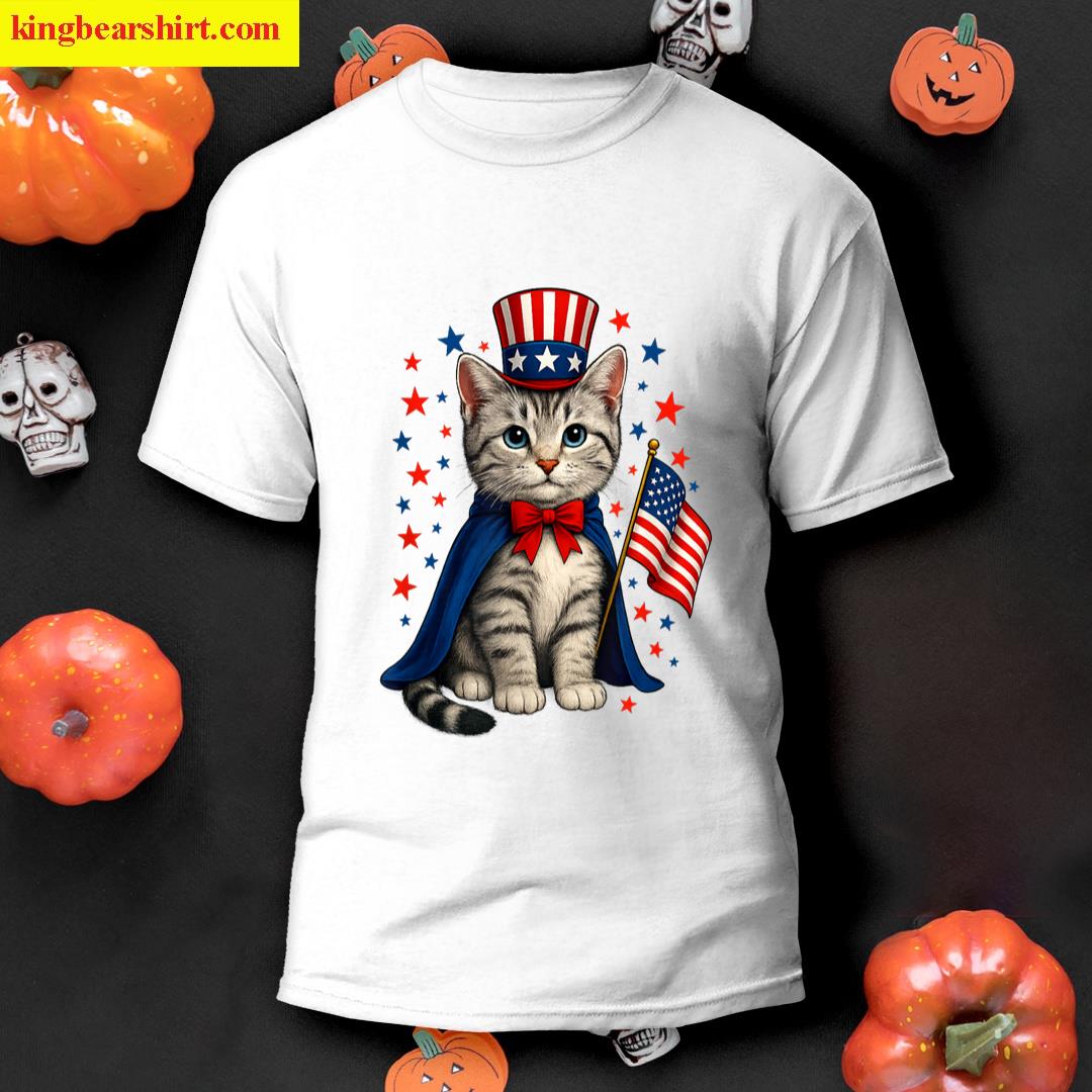4th Of July Cat America Women Men Kids Funny Patriotic Cat T-shirt