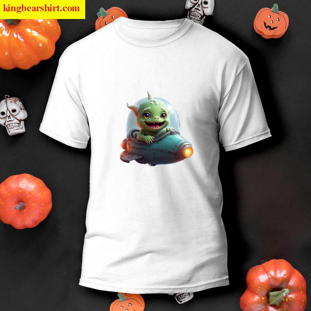 Alien Baby Pilot Cute Cartoon Monster In A Spaceship T-shirt