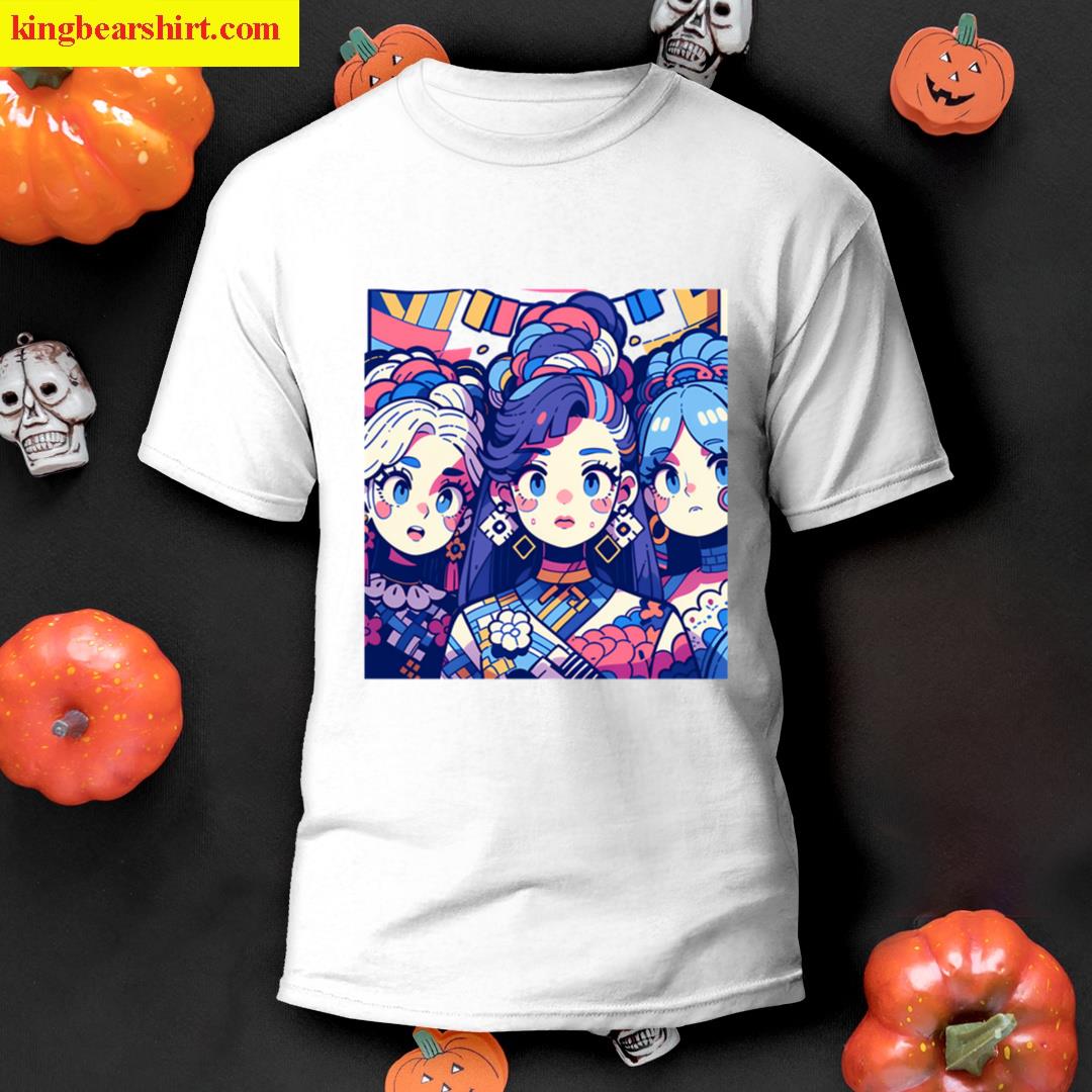 Anime Girls Animated Vibrant Characters Celebration Style Diversity T-shirt