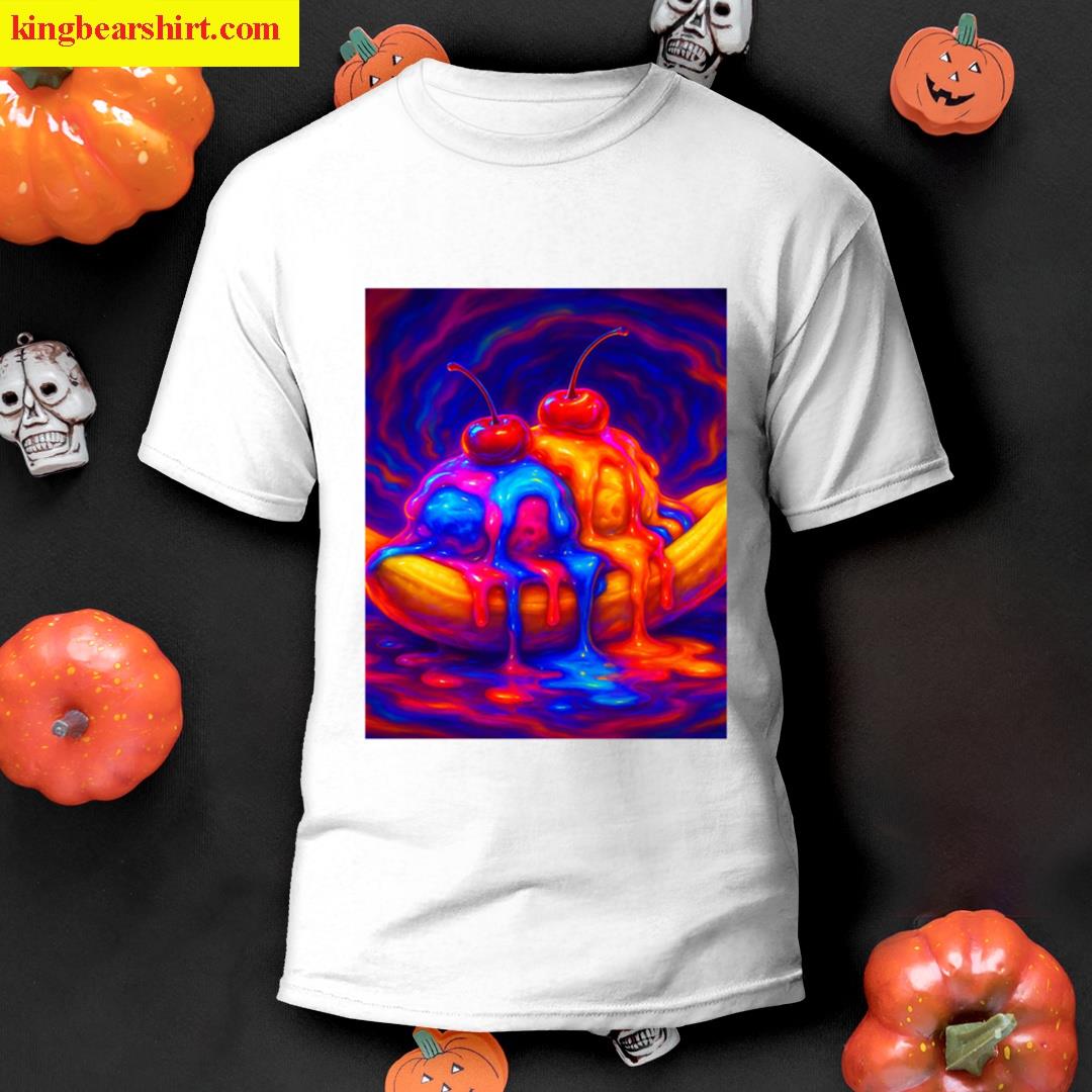 Banana Split Meltdown Neon Psychedelic Dessert Art Graphic T-shirt
