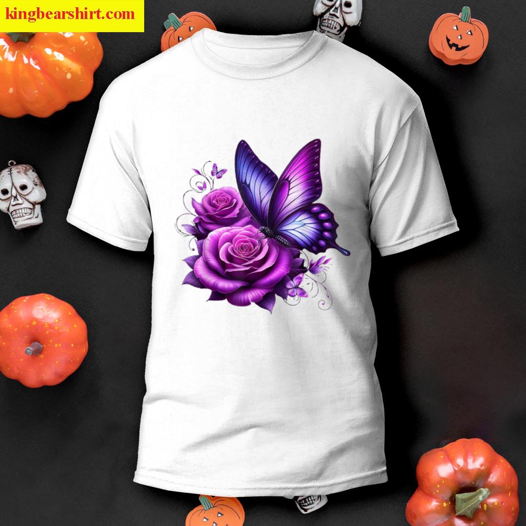 Beautiful Butterfly Purple Rose Butterfly Lovers Gifts Women T-shirt