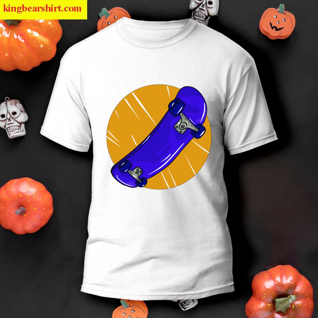 Blue Skateboard With Yellow Circle And Lines T-shirt