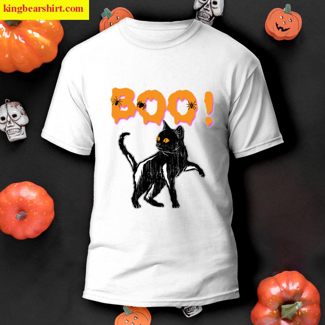 Boo Black Cat Halloween Holiday T-shirt