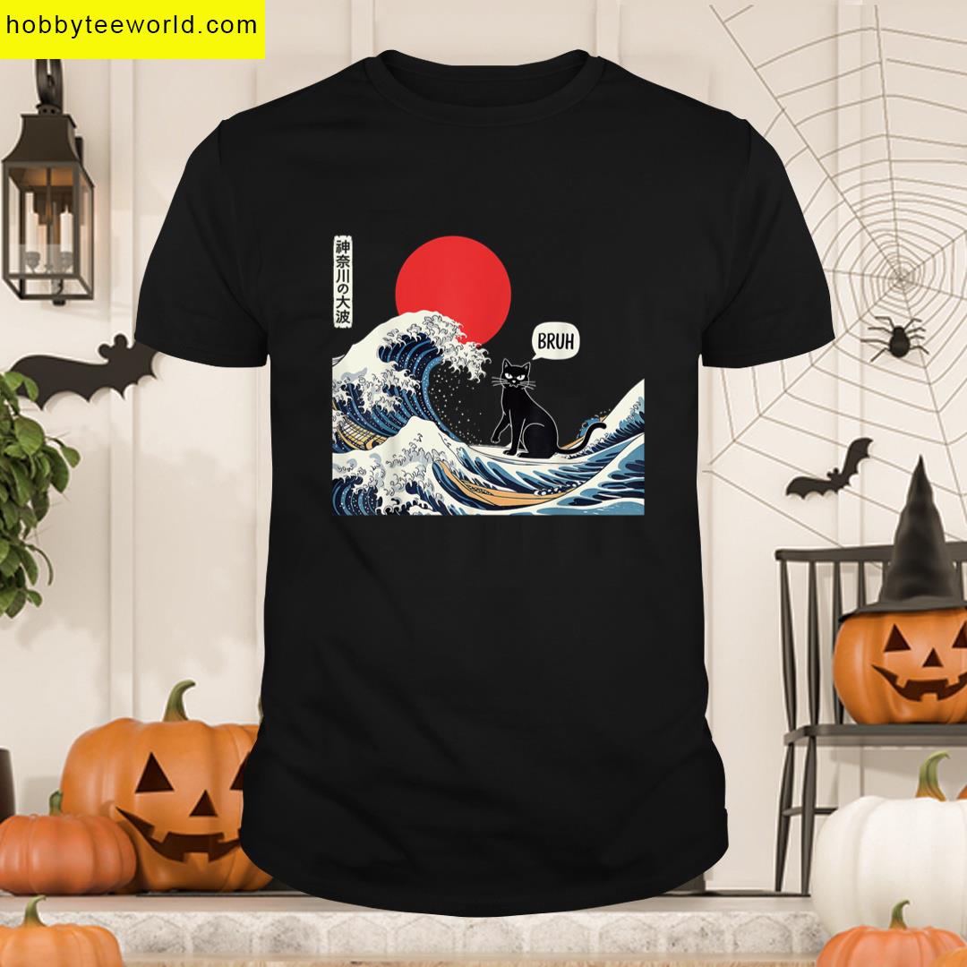 Cat Anime Japanese Art The Great Wave Funny Gifts Men Women T-shirt