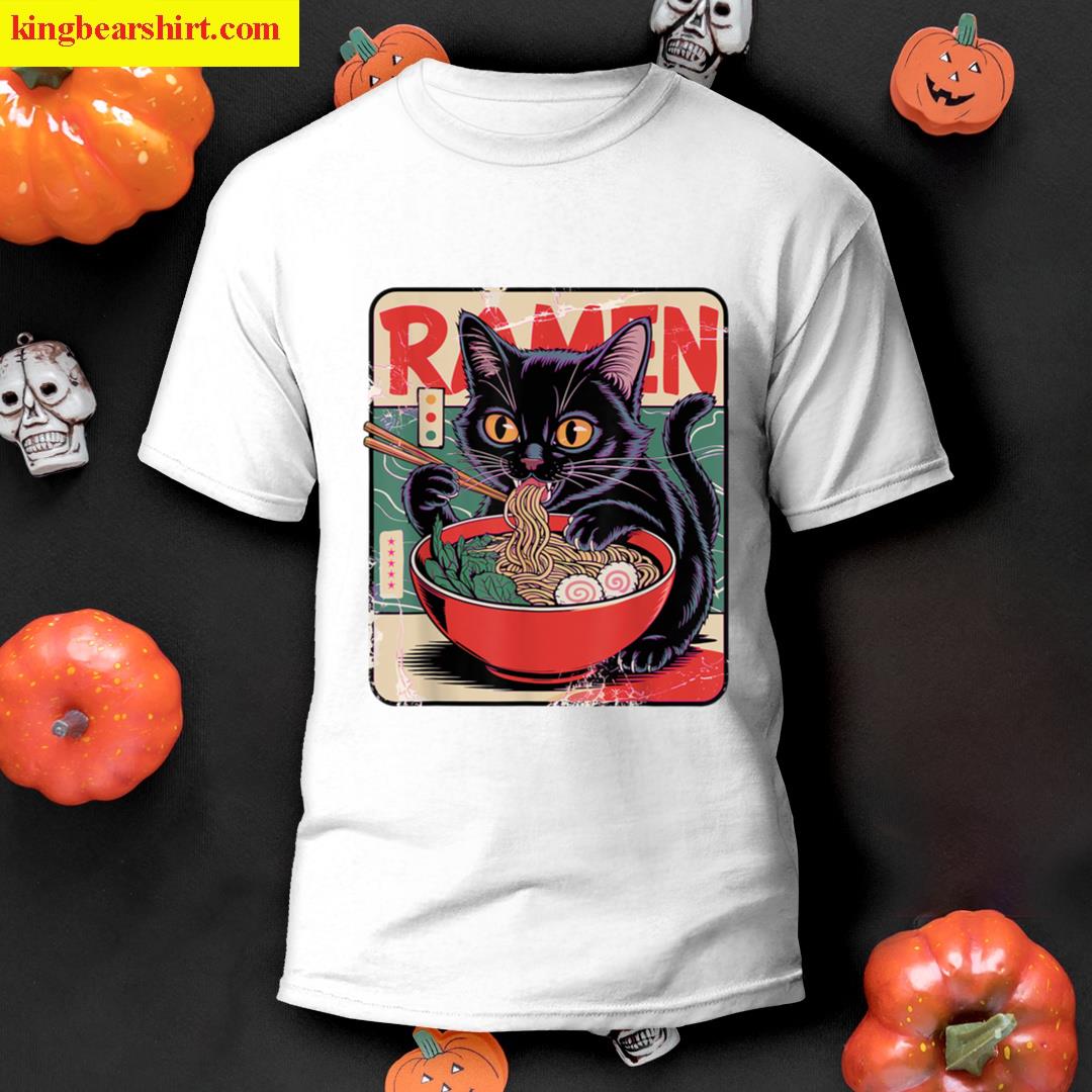 Cat Ramen Anime Design For Women Men Kids Adults Funny Cat T-shirt