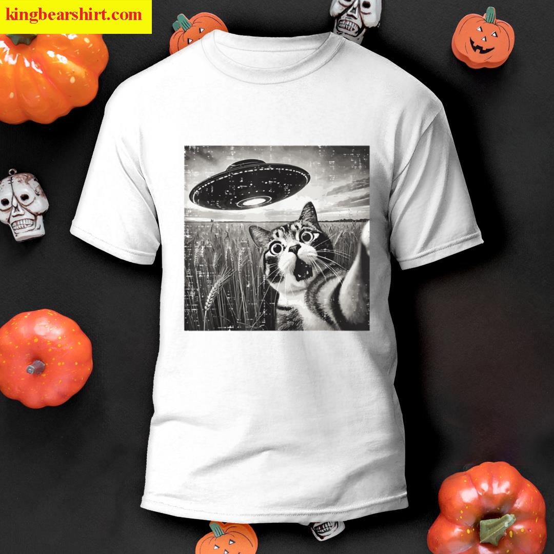Cat Ufo Alien Selfie Funny Saying Meme Women Girls Kids Men T-shirt