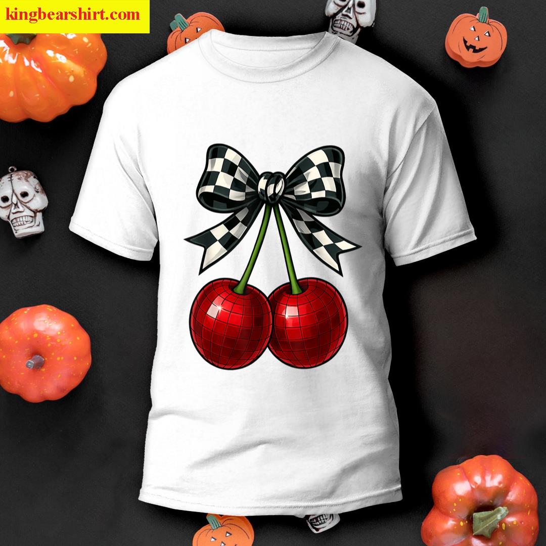 Coquette Cherry Checkered Ribbon Bow Women Girls T-shirt
