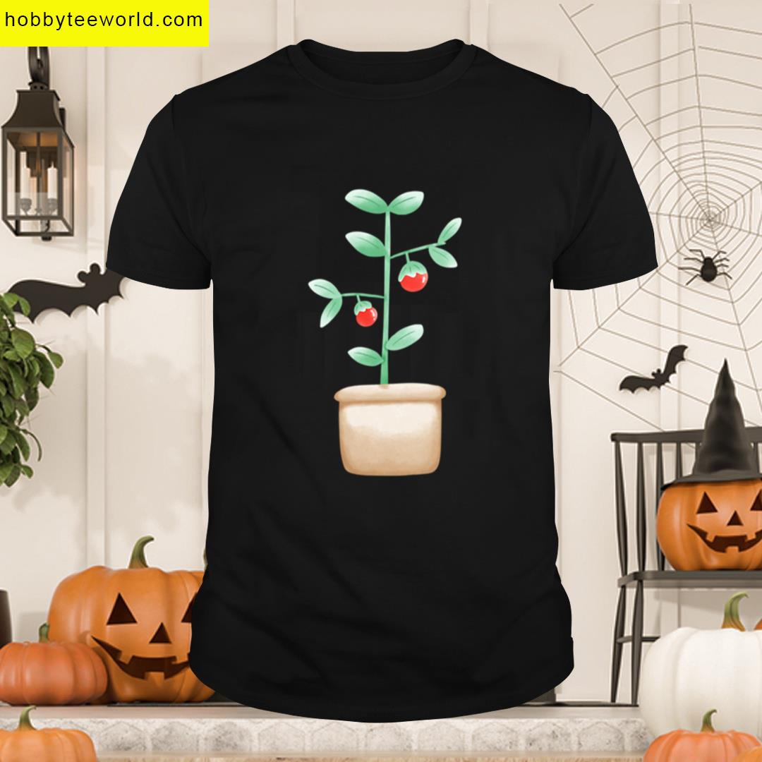 Cute Kawaii Tomato Plant Pot Adorable Garden Plant Cartoon T-shirt