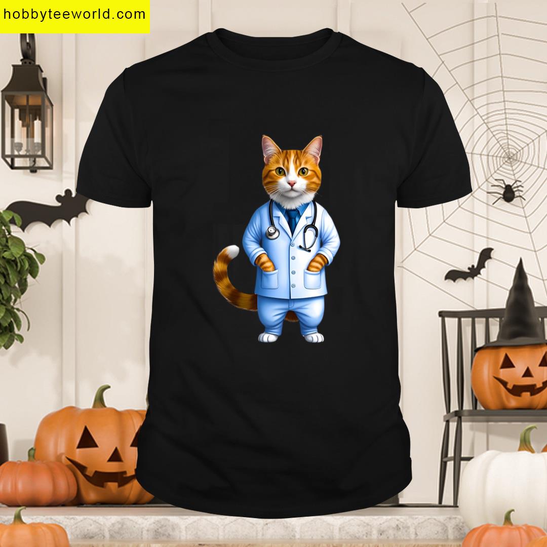 Cute Orange Tabby Cat Doctor Physician Cat Art For Cat Lovers T-shirt