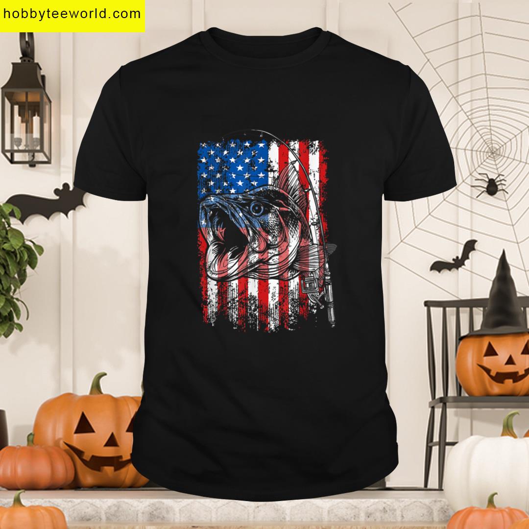 Fishing American Flag Fisherman Fish Lover Usa Men Women Kid T-shirt