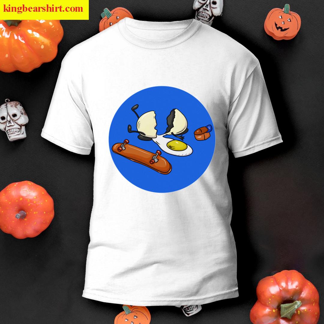 Fried Egg With A Cool Cap On A Skateboard T-shirt