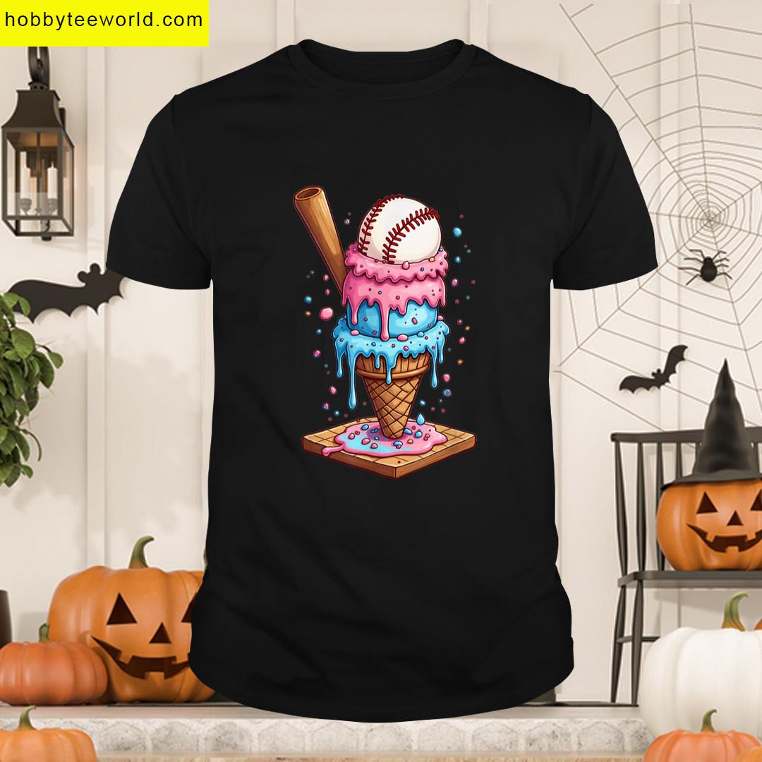 Funny Baseball Ice Cream Dripping Cone For Men Women Boys T-shirt