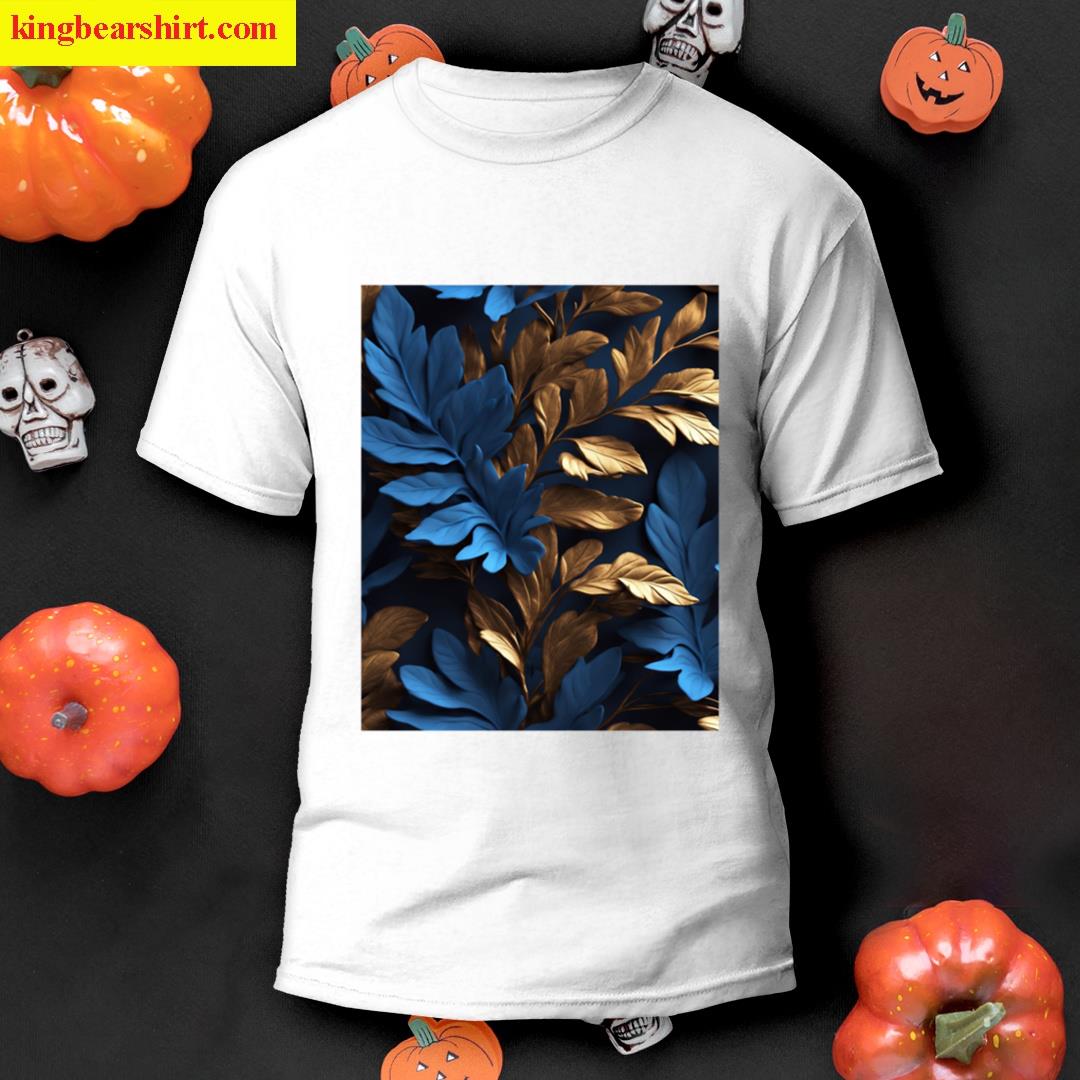 Gold And Blue Leaves Graphic T-shirt