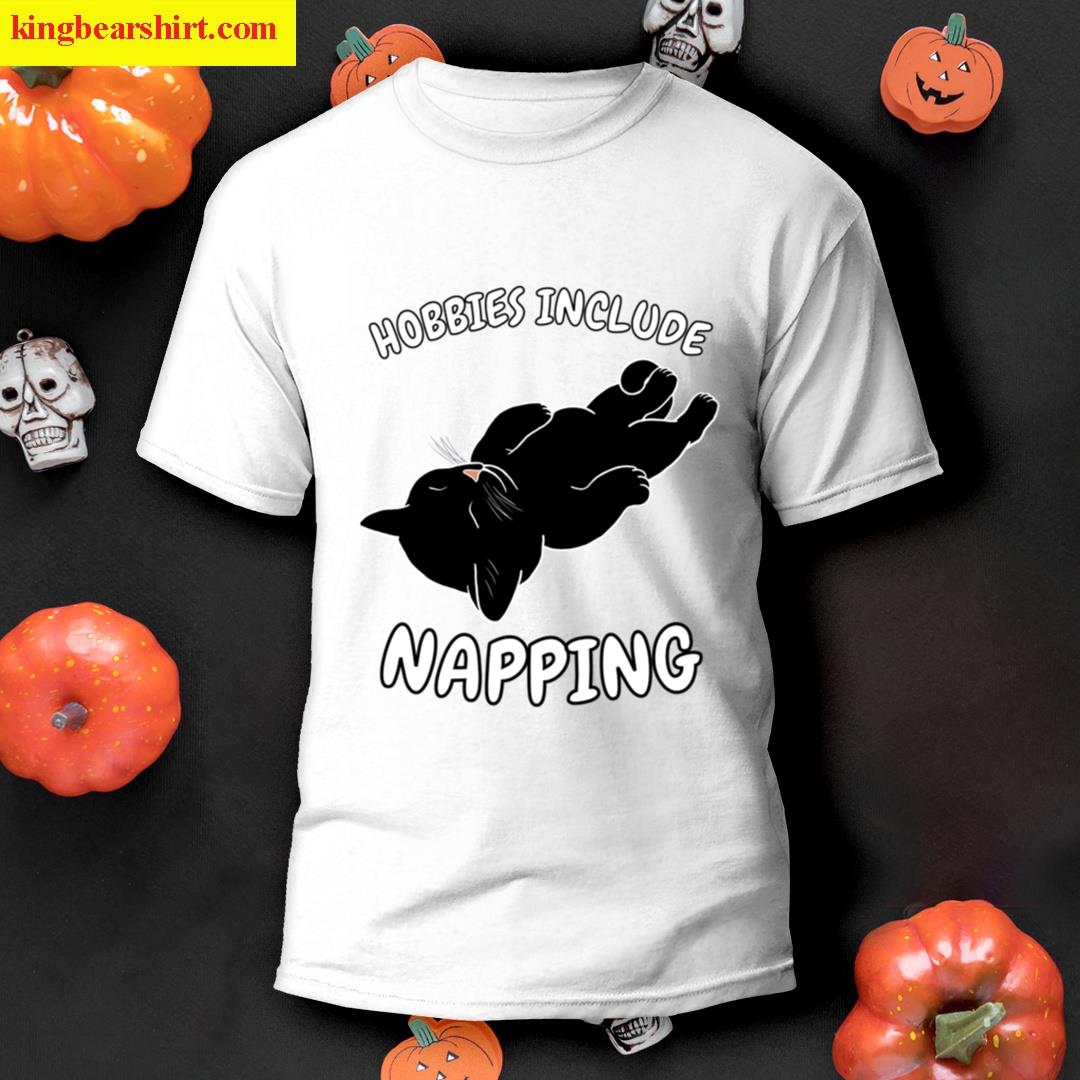 Hobbies Include Napping Sleeping Black Cat T-shirt