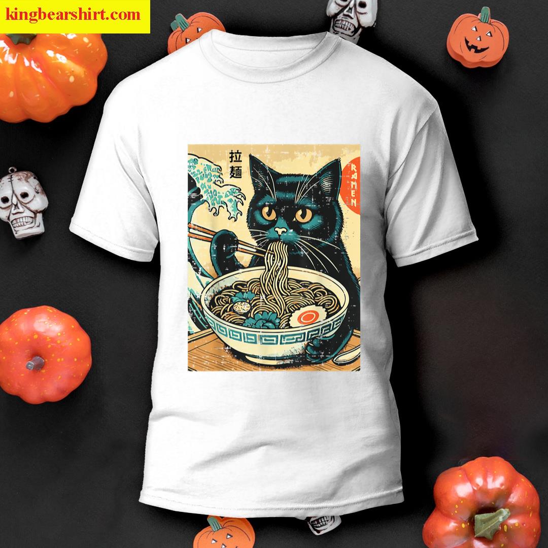 Japanese Cat Ramen Great Wave Vintage Art Food Men Women Kid T-shirt