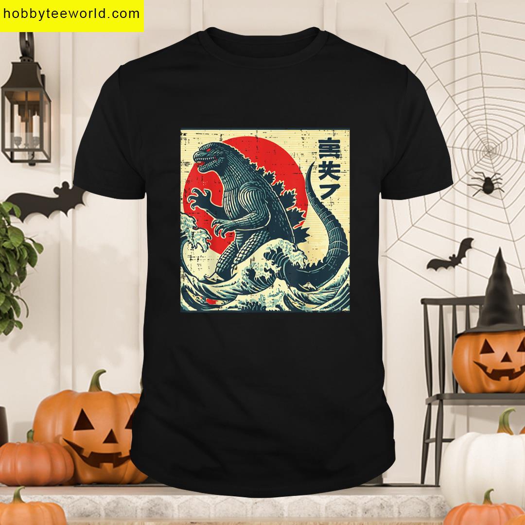 Japanese Kaiju Monster Waves Retro Ukiyo Art Women Men Kids T-shirt