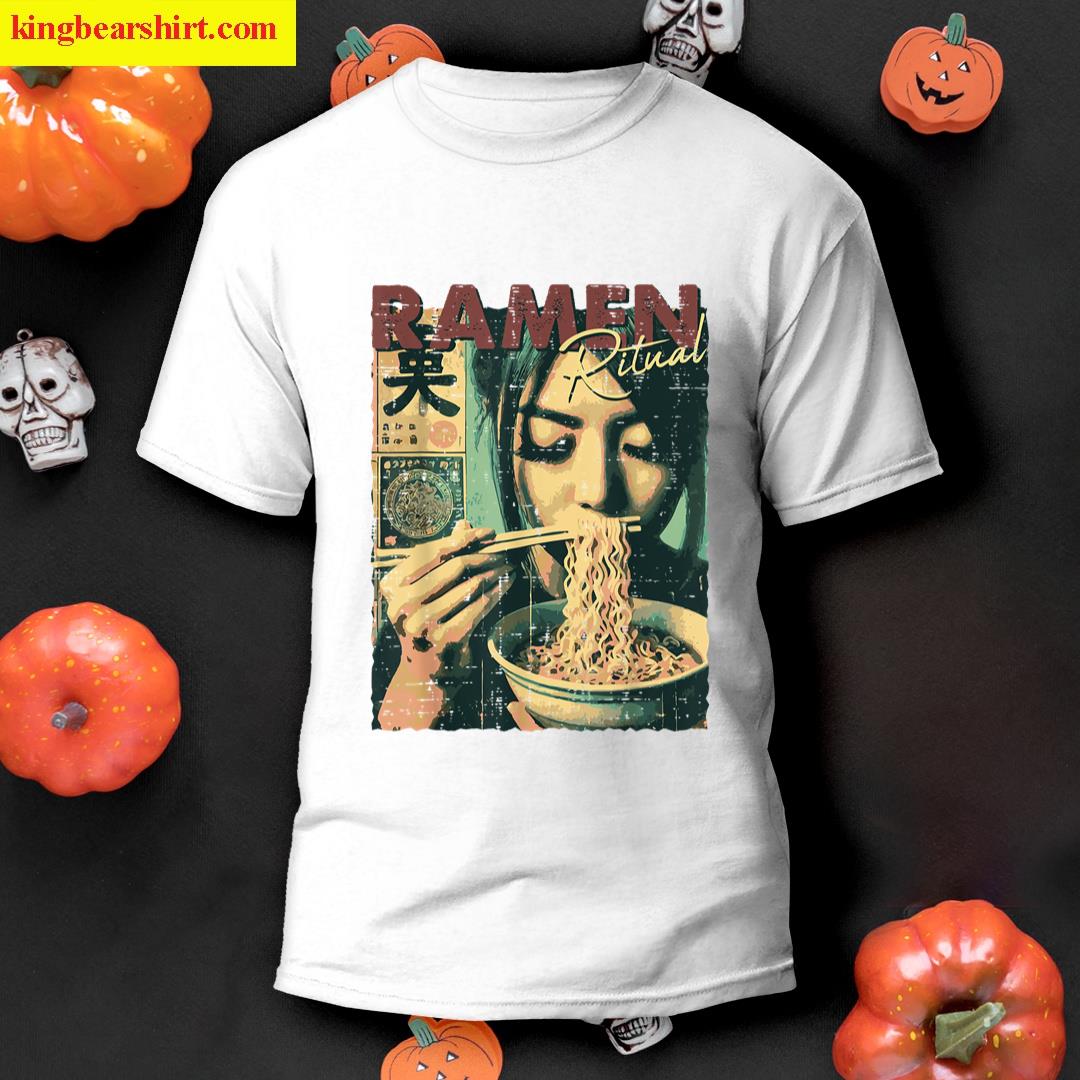 Japanese Woman Ramen Ritual Poster Art Food Women Girls Kids T-shirt