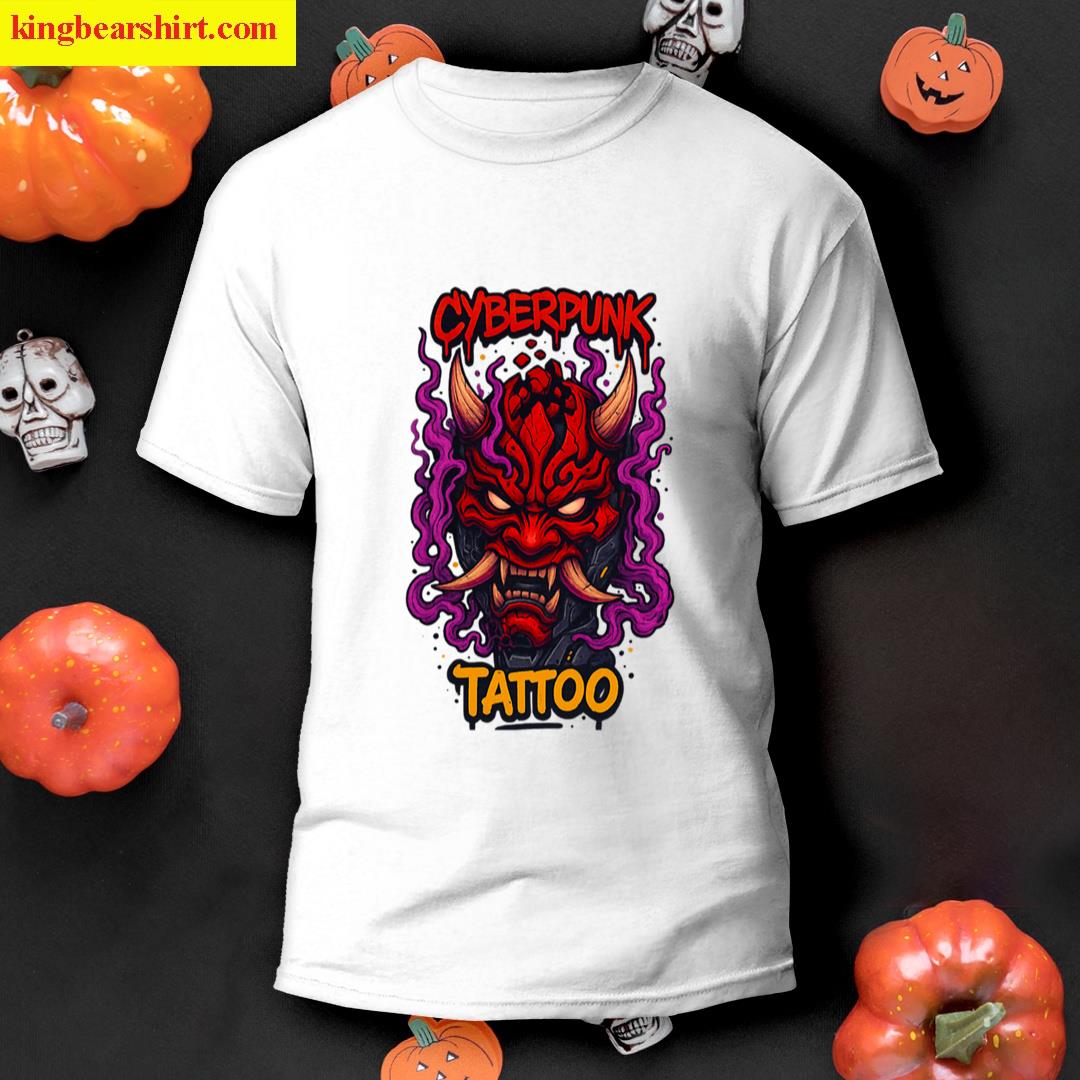 Cyberpunk Tattoo Demon Mask Design T-shirt