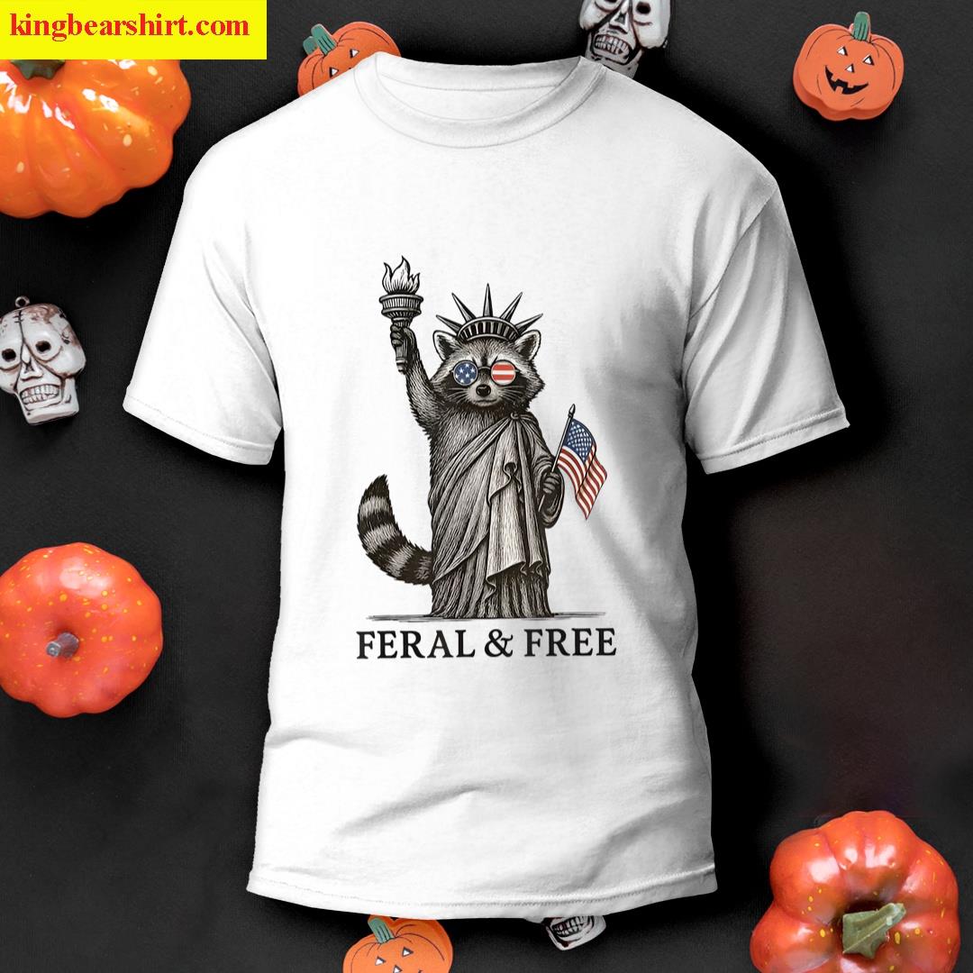 Feral And Free Raccoon Usa Flag T-shirt