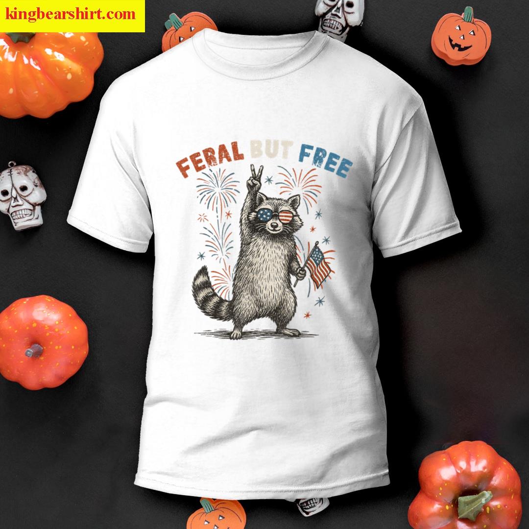 Feral But Free Raccoon Retro Tee T-shirt