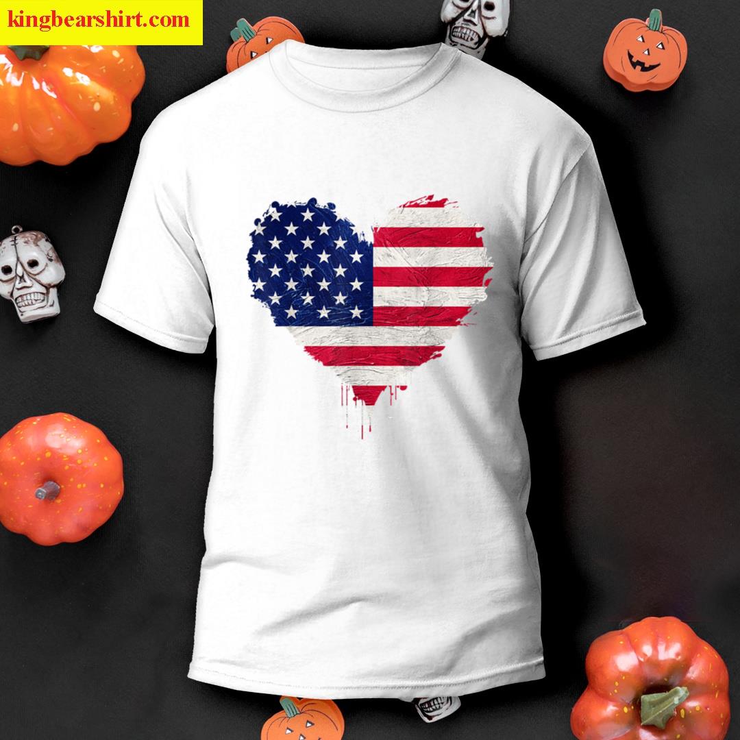 Patriotic Us America Flag Love Heart T-shirt