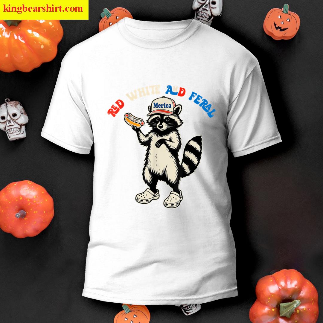 Red White And Feral Cute Raccoon T-shirt