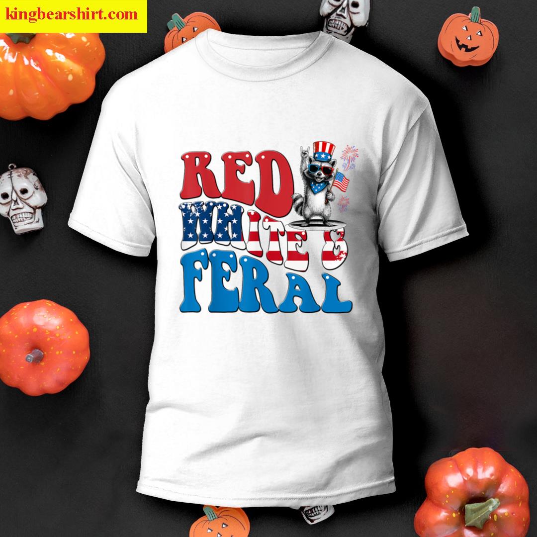 Red White And Feral Funny Raccoon Boys T-shirt