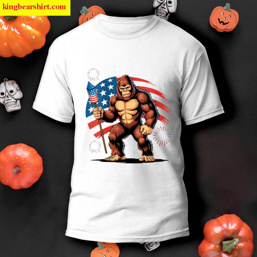 Womens American Flag Bigfoot T-shirt