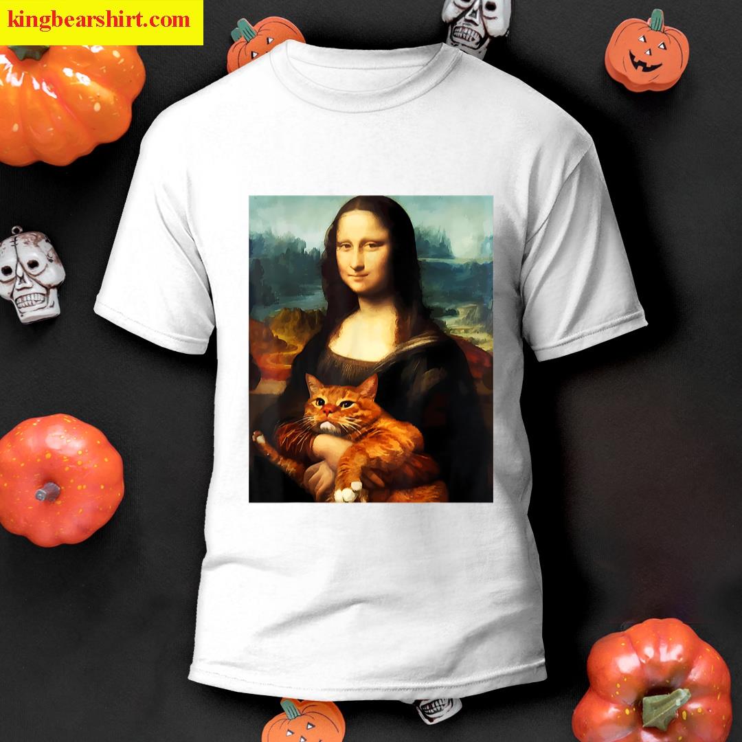 Mona Lisa Holding Cat Cats Lover Cat Dad Cat Mom Funny T-shirt