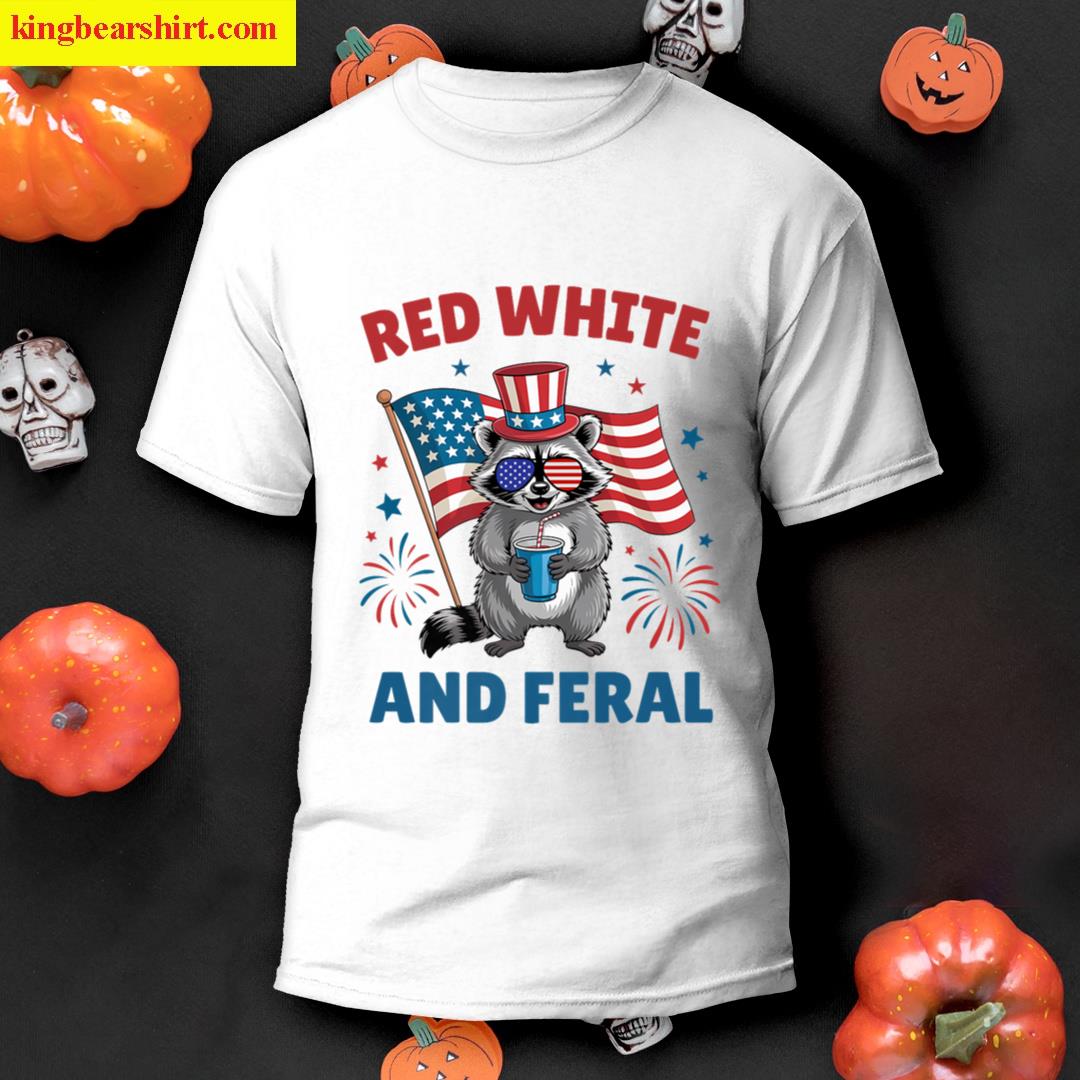 Red White And Feral Funny Raccoon 4th Of July Patriotic Girl Premium T-shirt