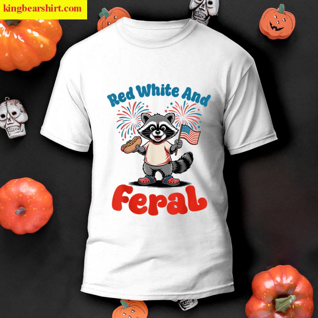 Red White Feral Raccoon 4th Of July Patriotic Hot Dog Usa T-shirt