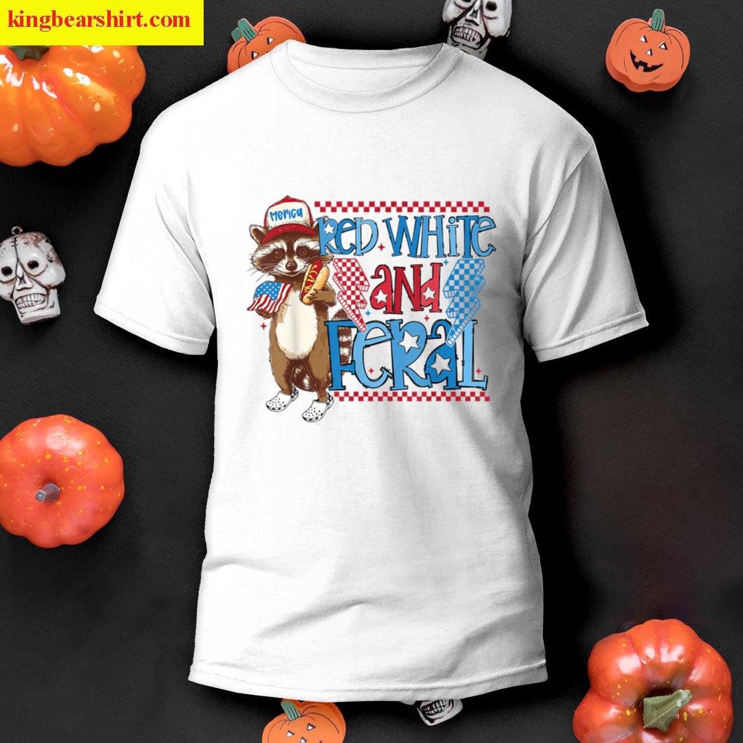 Retro Red White And Feral Meme Raccoon 4th Of July Patriotic T-shirt