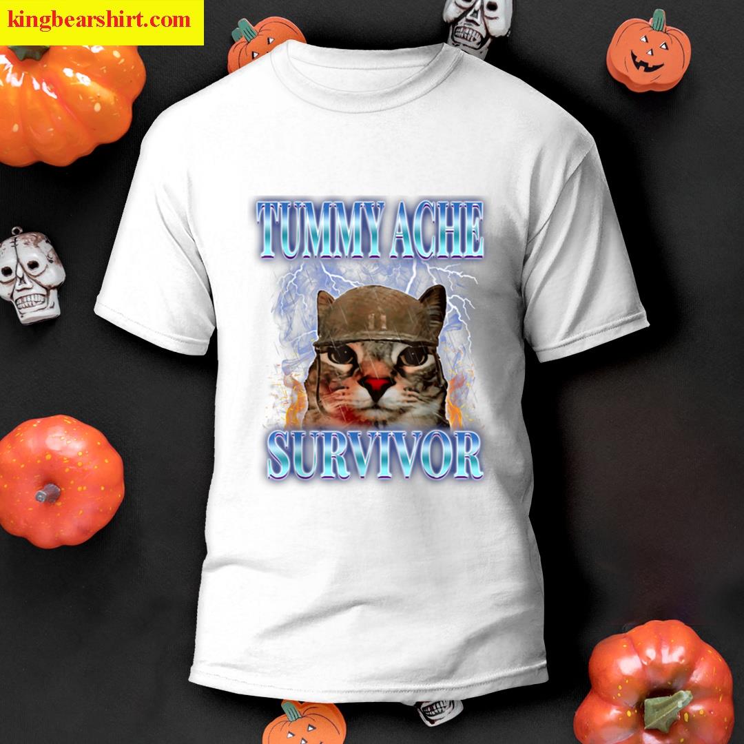 Tummy Ache Survivor Cat Meme Funny Saying Cats Animals T-shirt