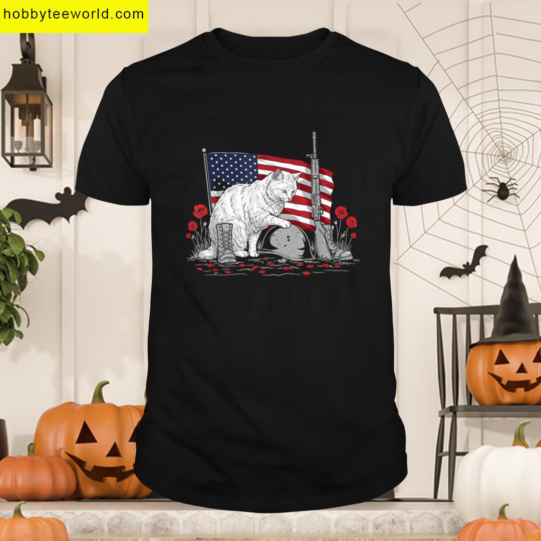 Vintage Cat American Usa Flag Memorial Day 4th Of July T-shirt