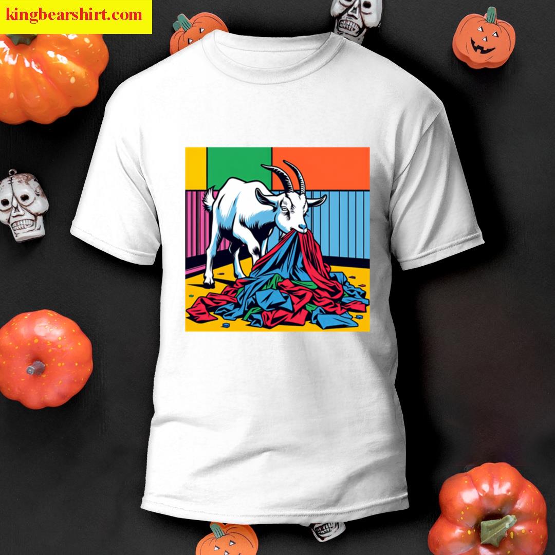 A Pop Art Style Image Of A Goat Eating Clothing T-shirt