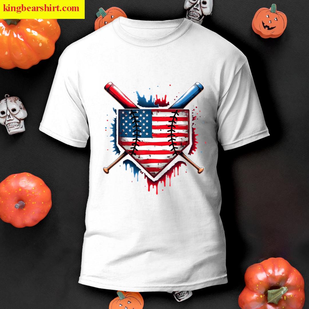 Baseball Drip Boy Ice Cream Patriotic American Flag 4th July T-shirt
