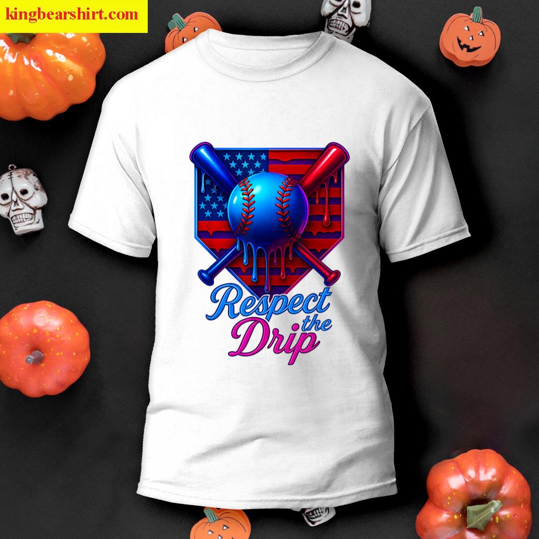 Baseball Drip Ice Cream Home Plate Usa 4th Of July Patriotic T-shirt