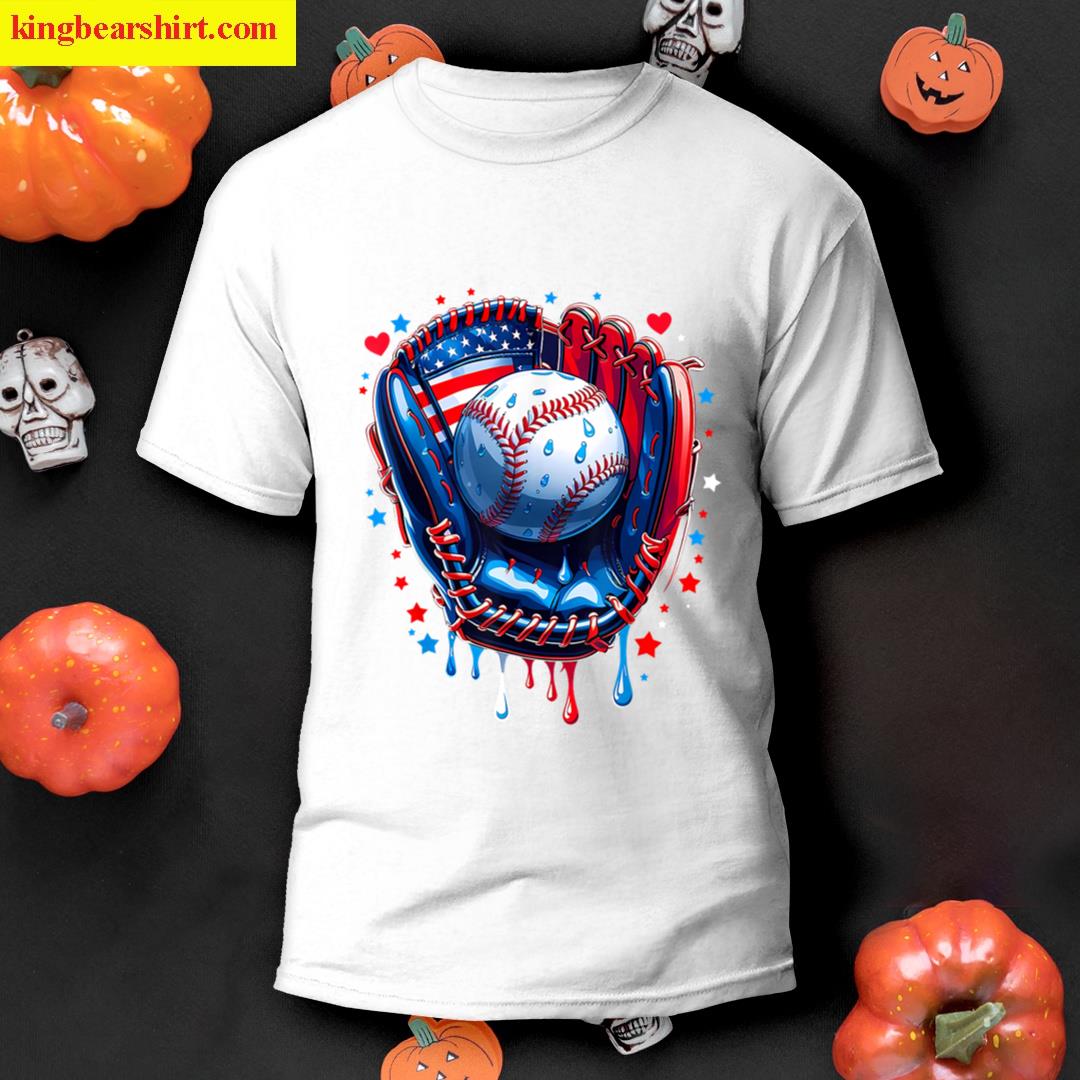 Baseball Glove Drip Boy Ice Cream Patriotic Us Flag 4th July T-shirt