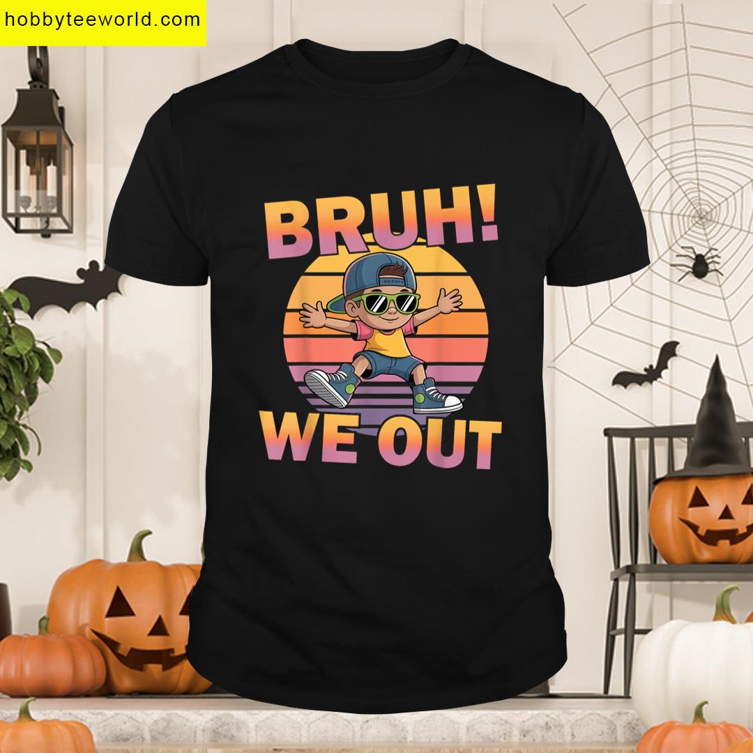 Bruh We Out Funny Last Day Of School Kids Cool Cartoon Boy T-shirt