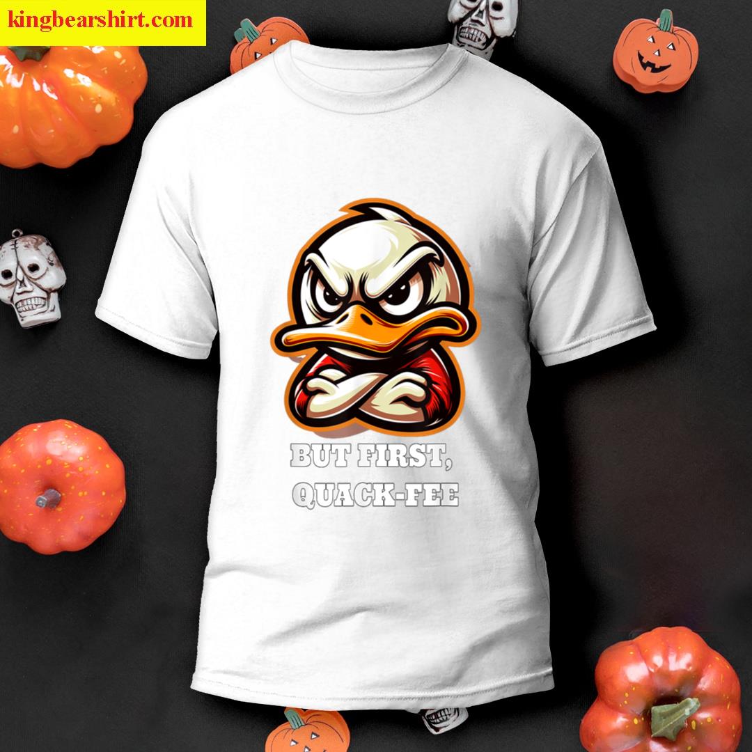 Funny Angry Duck Coffee Meme Design Moody Cartoon Joke T-shirt