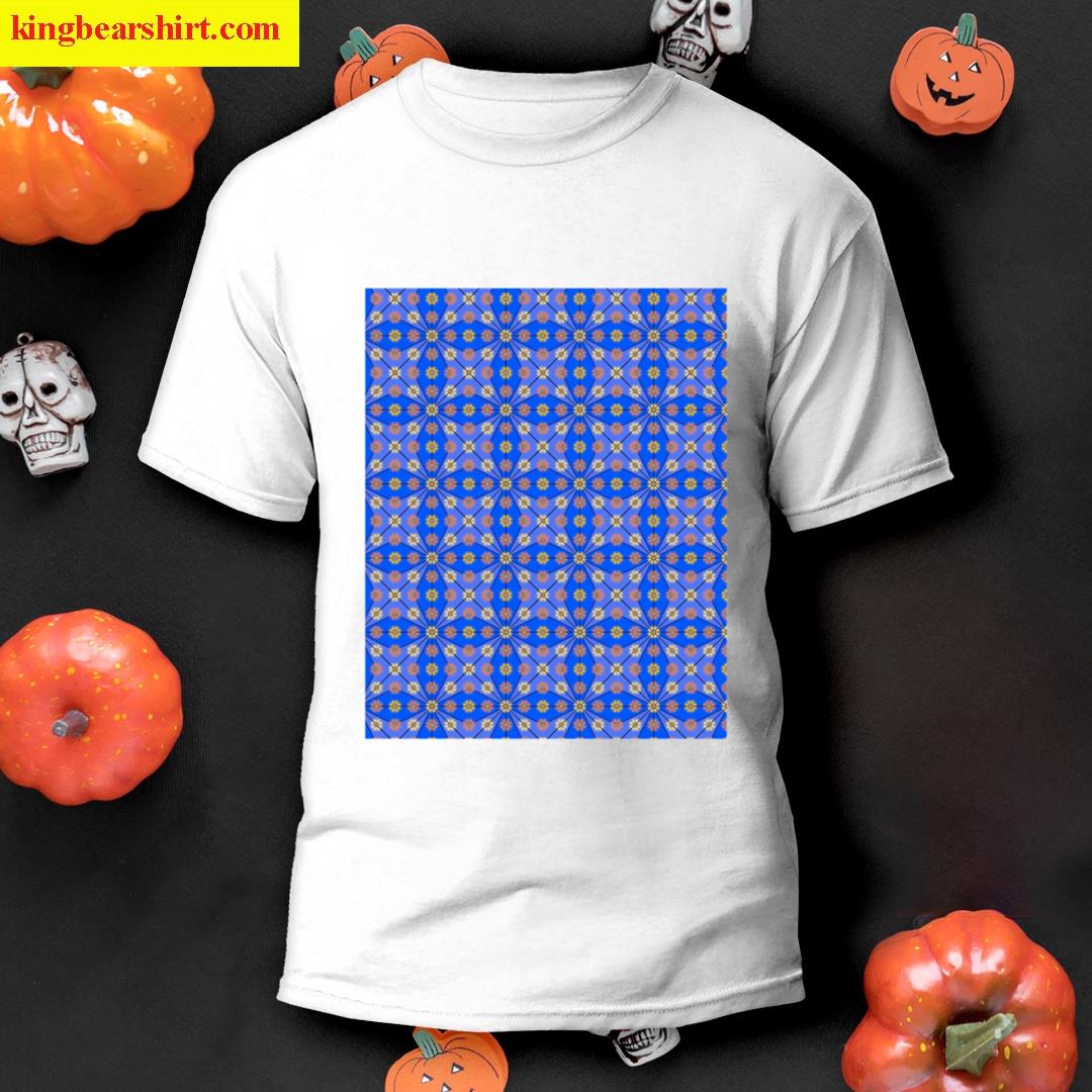 Geometric Daisies In Coral Yellow And Blue Graphic T-shirt