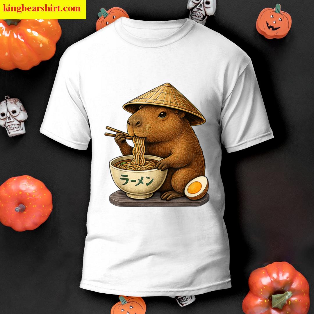 Kawaii Capybara Eating Japanese Ramen Graphic Tee Funny Kids T-shirt
