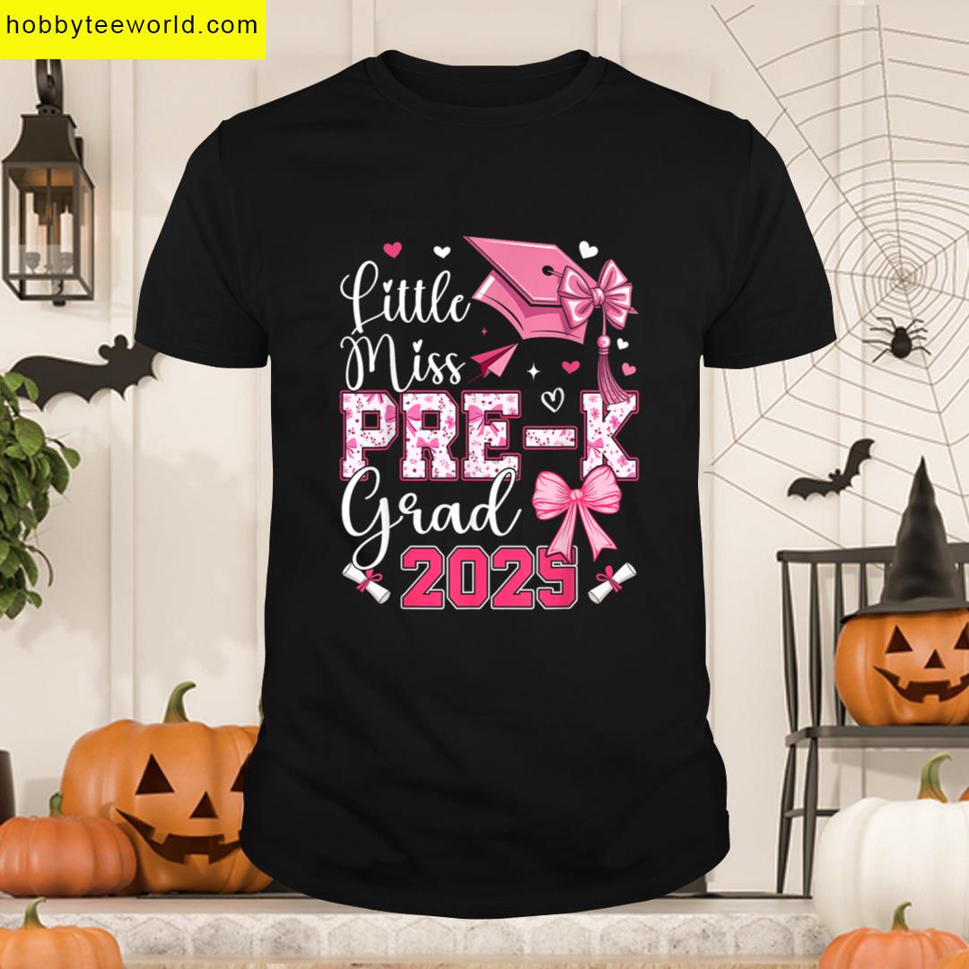 Little Miss Pre-k Grad 2025 Graduation Pink Bow Preschool T-shirt
