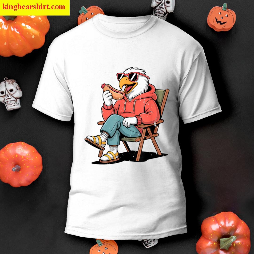 Patriotic Eagle Cartoon With Hot Dog For 4th Of July Fun T-shirt