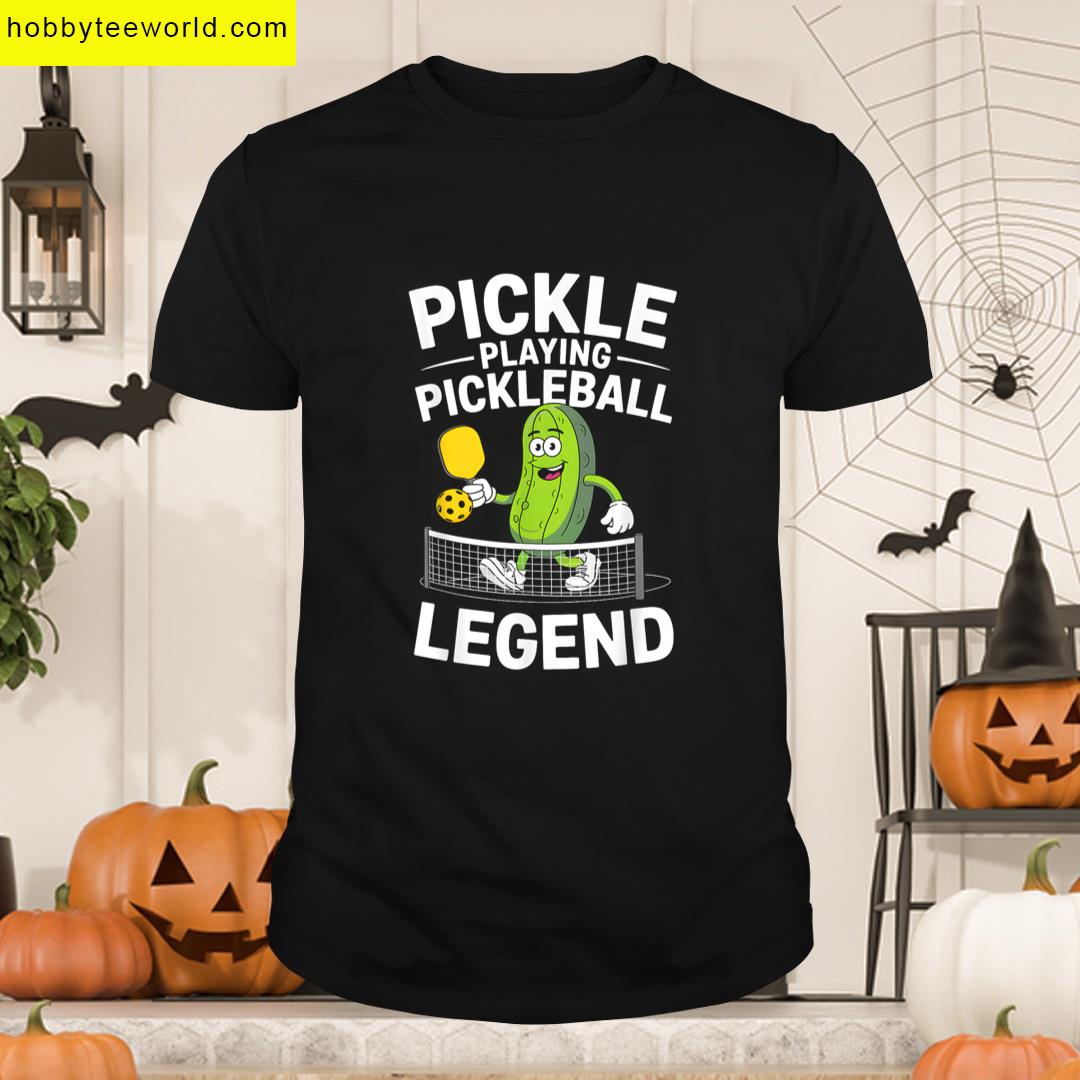 Pickle Playing Pickleball Legend Funny Cartoon T-shirt