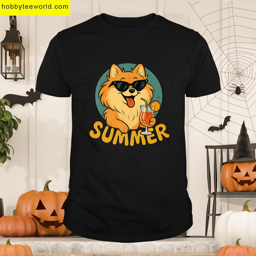 Pomeranian Summer Design Funny Dog Cartoon Vintage Premium T-shirt