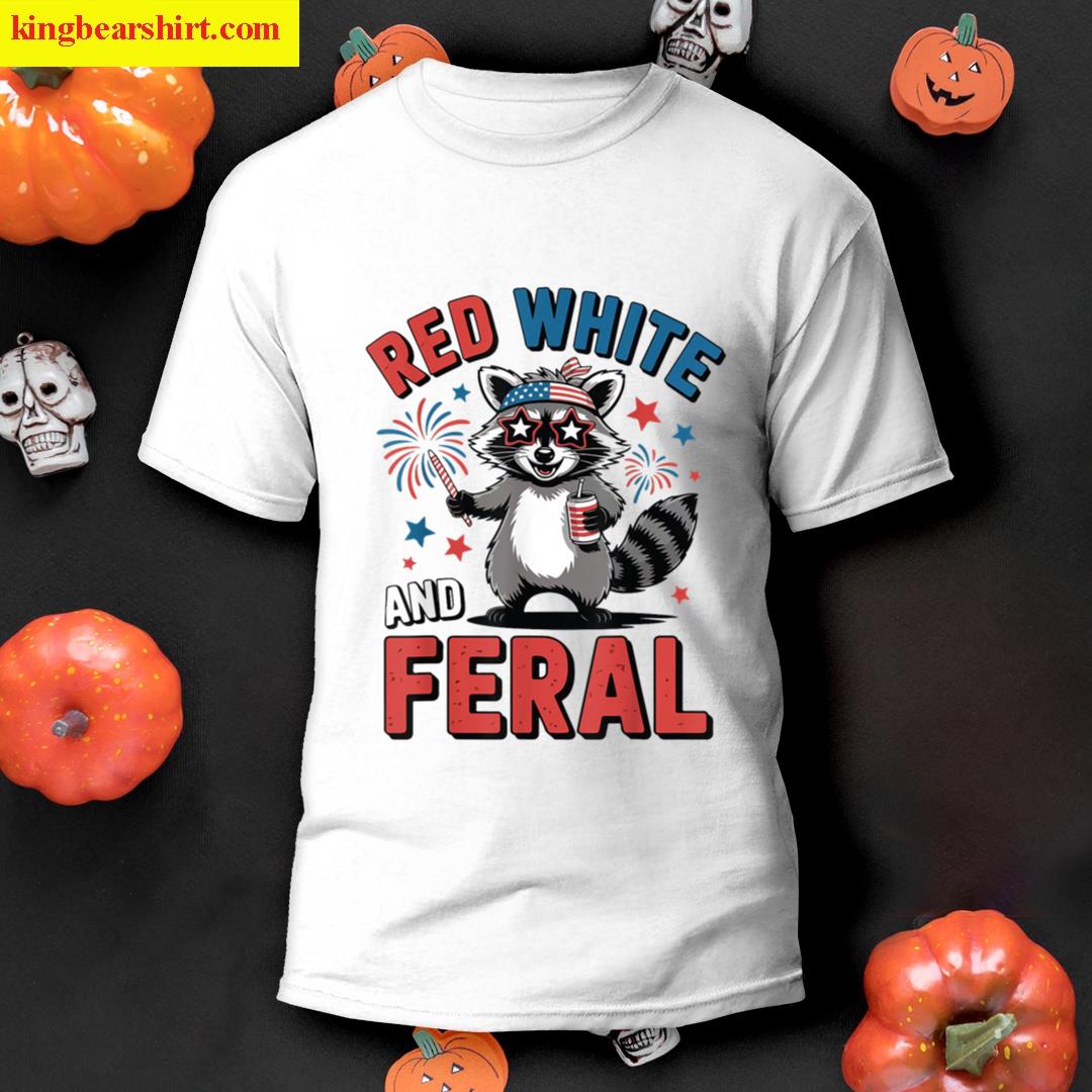 Raccoon 4th July Red White Feral Funny Toddler Trash-panda T-shirt