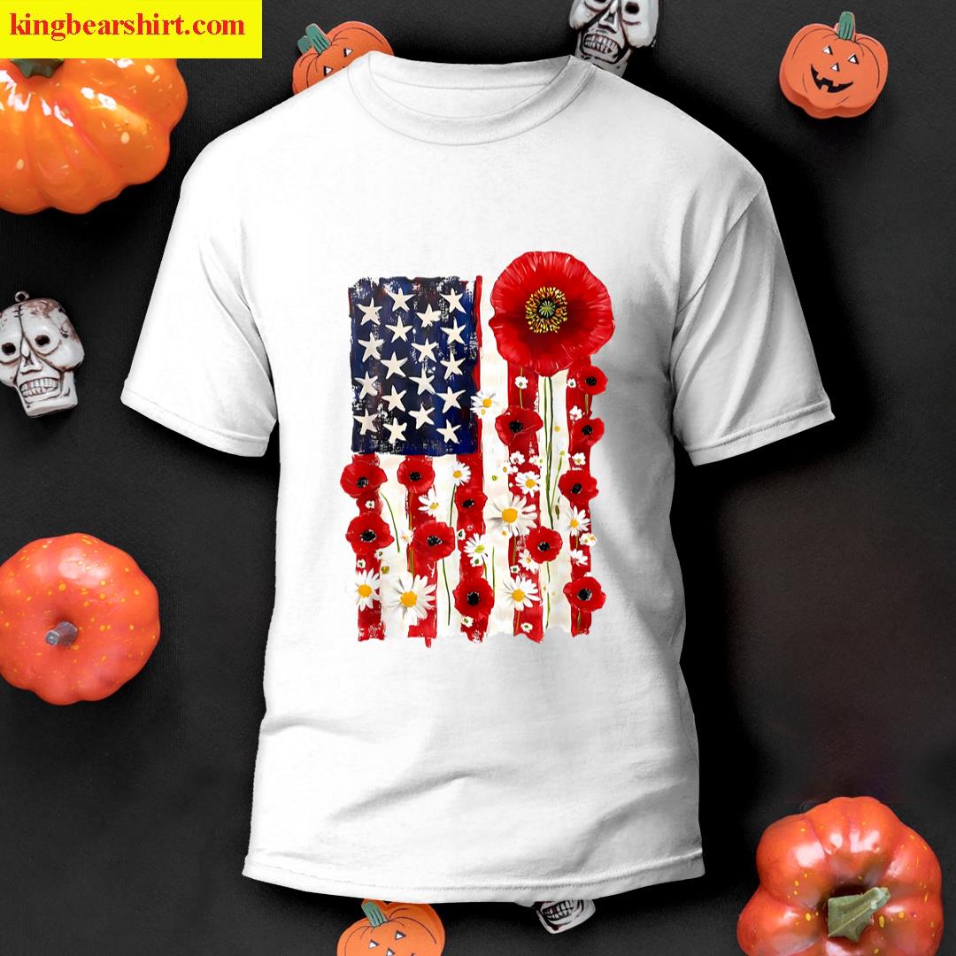 Red Poppy Flower Us Flag Patriotic Veterans Day Memorial Day T-shirt