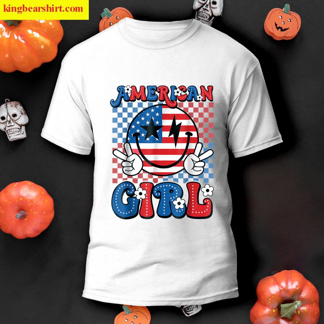 Retro Groovy Fourth 4th Of July Smile American Girl T-shirt