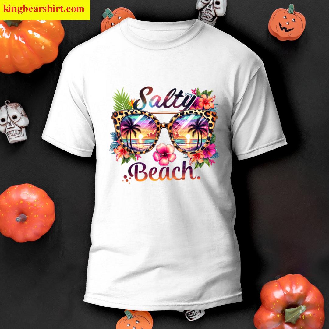 Salty Beach Tropical Flowers Leopard Sunglasses Summer Party T-shirt